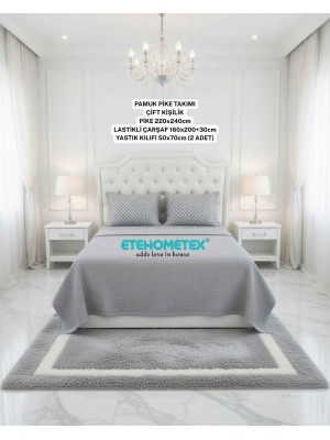 ETEHOMETEX ÇİFT KİŞİLİK %100 PAMUK HAVUZLU PİKE TAKIMI GRİ 8696474232075